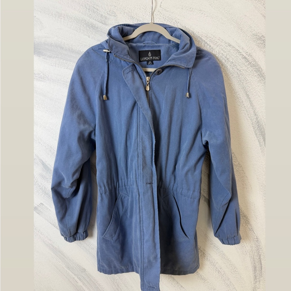 London Fog Powder Blue Hooded Raincoat